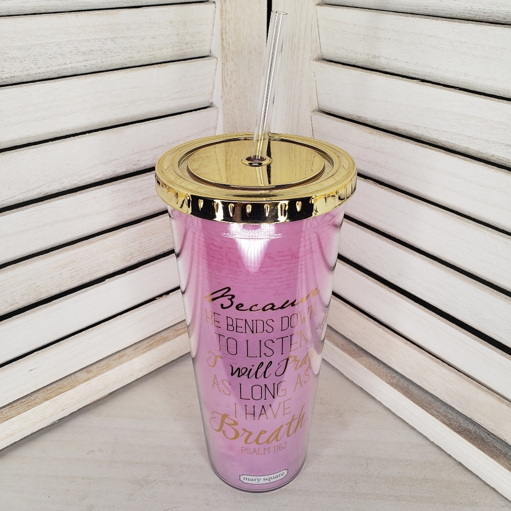 Mary's Square Pink & Gold BPA Free Tumbler